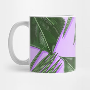 Monstera, Spider Palm, Tropical Leaves Print on Purple Mug